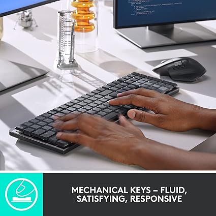 Logitech MX Mechanical Wireless Illuminated Performance Keyboard, Tactile Quiet Switches, Backlit Keys, Bluetooth, USB-C, macOS, Windows, Linux, iOS, Android, Metal, Graphite