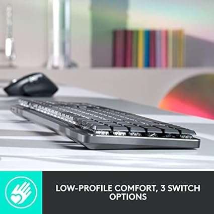 Logitech MX Mechanical Wireless Illuminated Performance Keyboard, Tactile Quiet Switches, Backlit Keys, Bluetooth, USB-C, macOS, Windows, Linux, iOS, Android, Metal, Graphite