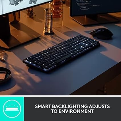Logitech MX Mechanical Wireless Illuminated Performance Keyboard, Tactile Quiet Switches, Backlit Keys, Bluetooth, USB-C, macOS, Windows, Linux, iOS, Android, Metal, ‎Graphite