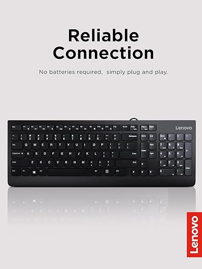 Lenovo 300 USB Keyboard, Wired, Adjustable Tilt, Ergonomic, Windows 7810, GX30M39655, Black